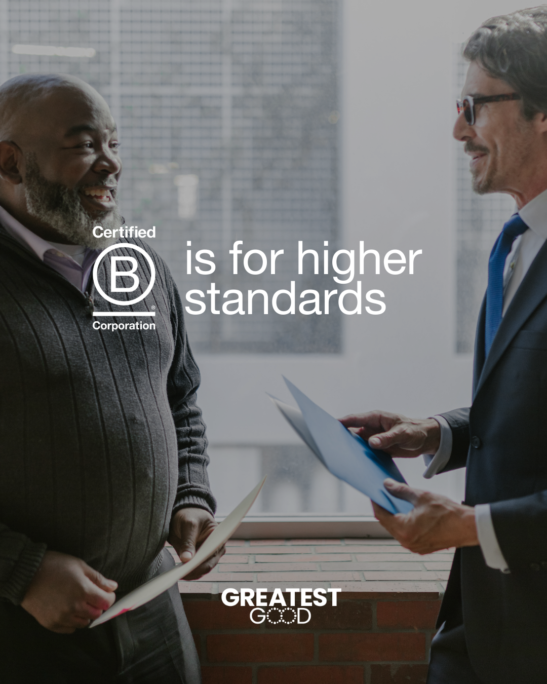 B is for standards; image of two business men talking