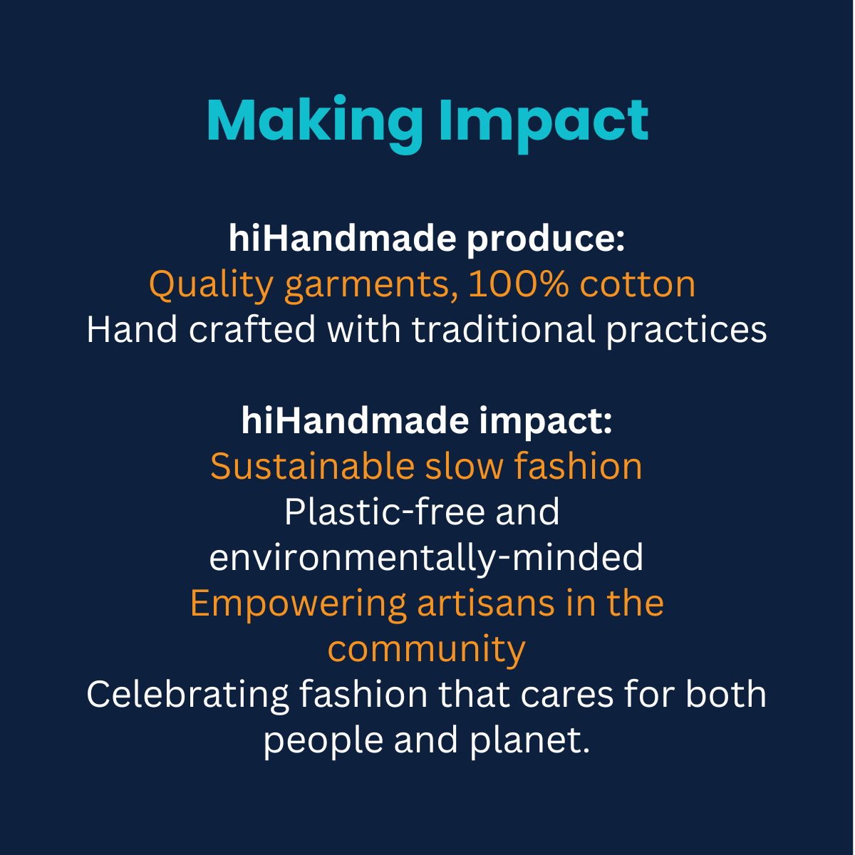 Greatest Good member feature hiHandmade making impact Making Impact - hiHandmade: A navy-blue background with the headline
