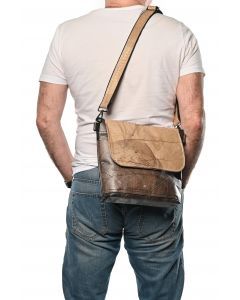 Karuna Dawn Leaf Leather Messenger Bag-Beige