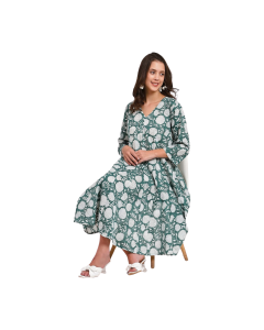 hiHandmade Cotton Midi Dress - Green