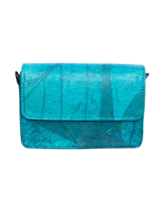 Karuna Dawn Leaf Leather Clutch-Turquoise
